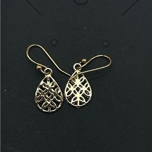 Gold Tone Wire Drop Earrings Dangle Lattice Cut Tear Drop Vintage